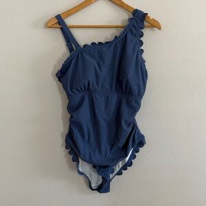 Blue One-Shoulder Scalloped Swimsuit